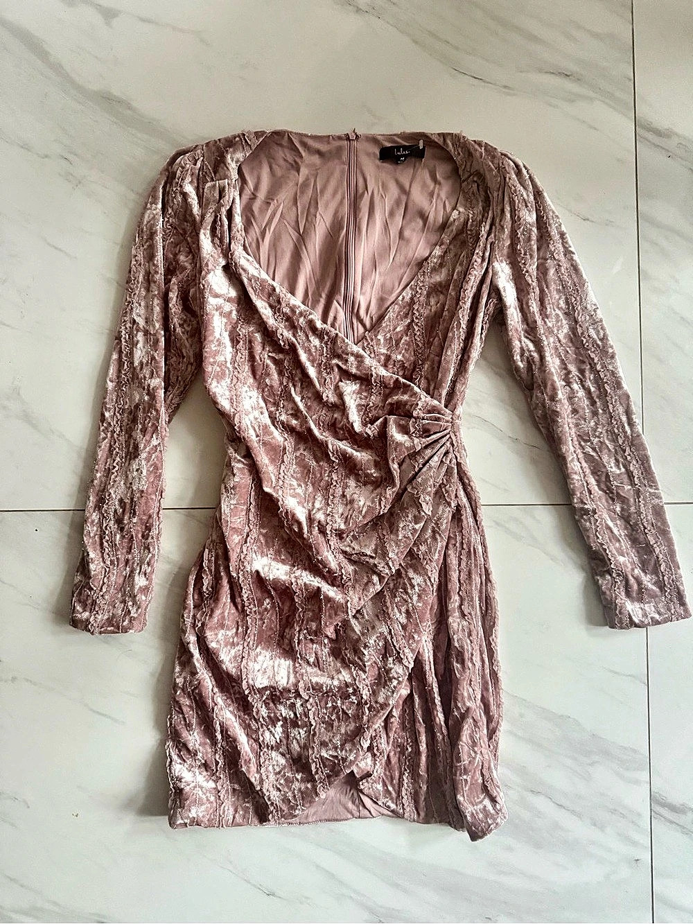 Lulus Velvet Ruched Wrap Mini Dress in Pink Size Medium Like New